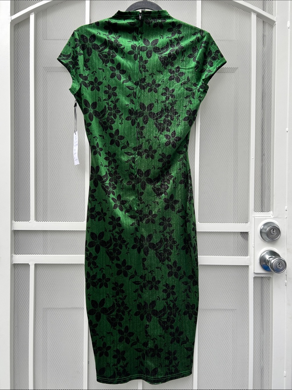 Unique Vintage Emerald Green Floral Sheath Midi Dress - Picture 4 of 6
